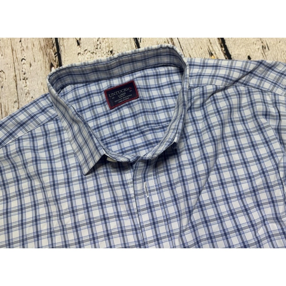 UNTUCKit Blue Plaid Slim Fit Button Down‎ Performance Shirt Mens Size L